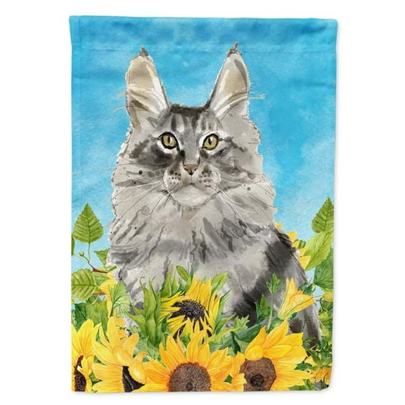 Maine Coon in Sunflowers Flag Canvas House Size