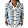 thumbnail image 2 of Cardigan Sweaters for Women Striped Button Down Lapel Collar Long Sleeve Sweater Casual Fall Tops for Women Blue M, 2 of 5