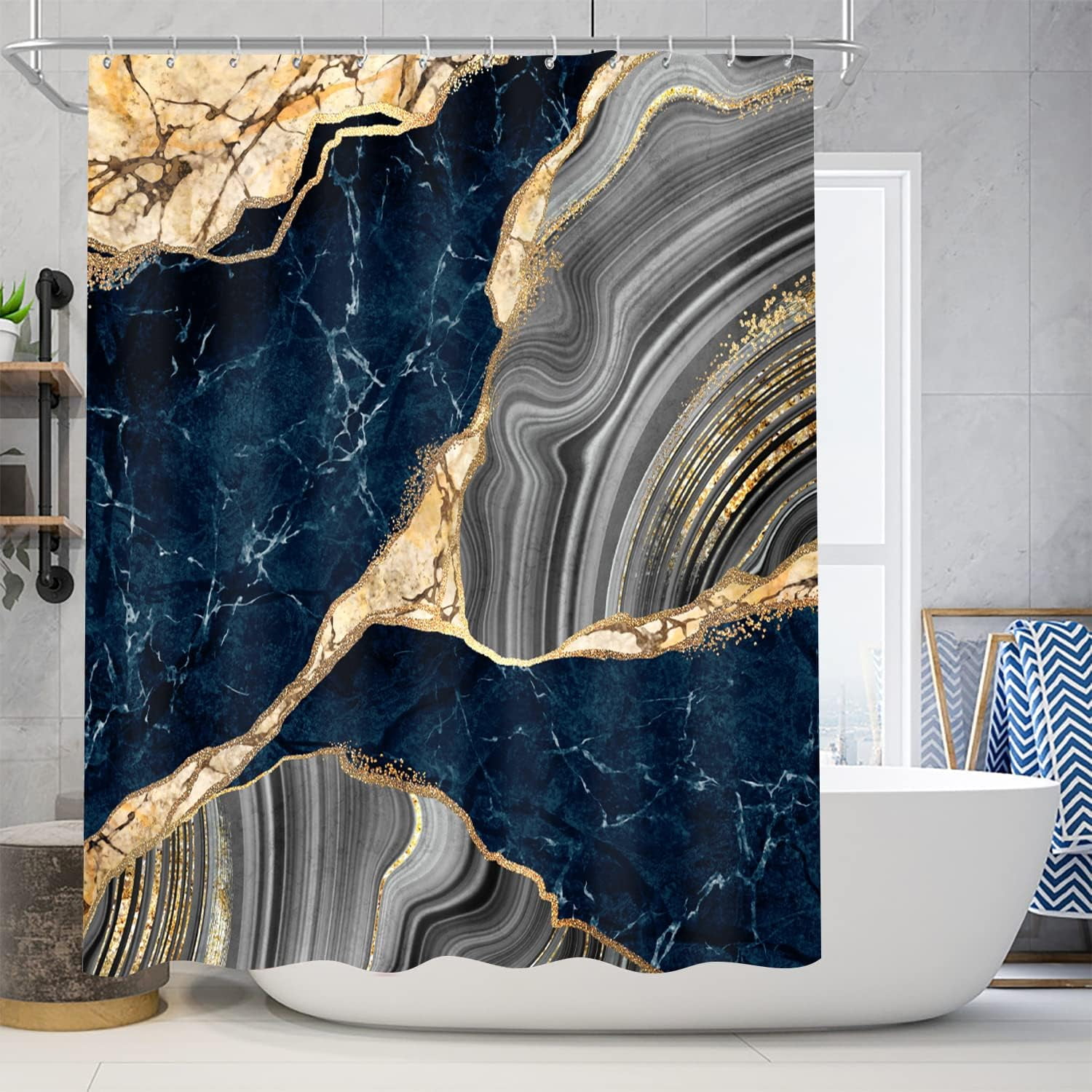 4 Pcs Black Marble Shower Curtain Sets with Rugs Gold Bathroom Sets with Shower Curtain and Rugs Modern Abstract Bathroom Decor Accessories Shower Curtains for Bathroom Toilet Lid Cover