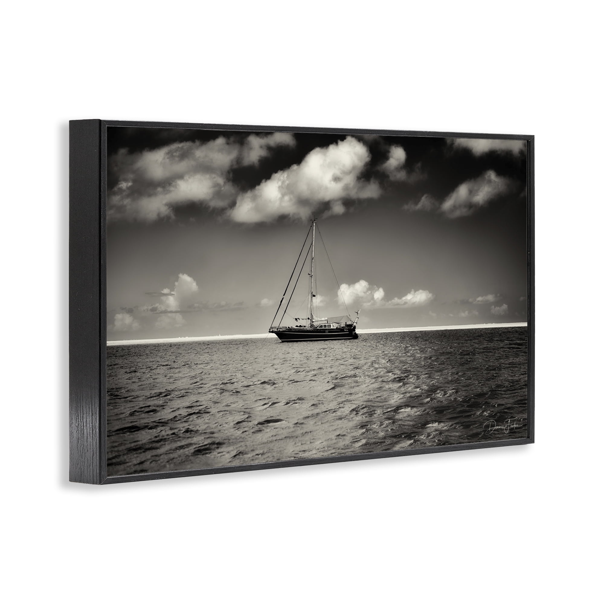 Stupell Industries Clouds Over Big Ship Landscape Photography Black Framed Art Print Wall Art, 18 x 12