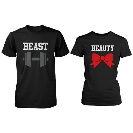 BLACK Beauty & Beast Couple T-shirt (Two Shirts)  Matching Couple (Best Shorts For Kids)