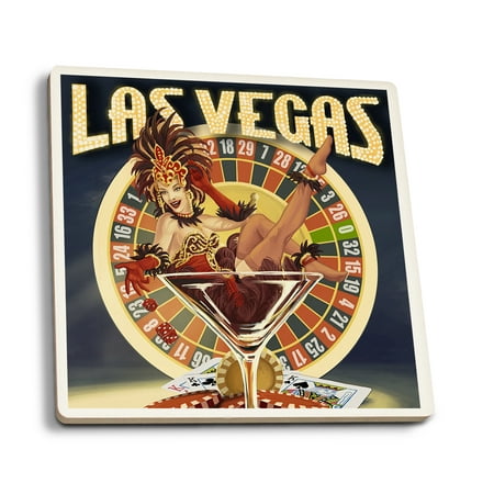 Las Vegas, Nevada - Casino Pinup Girl - Lantern Press Artwork (Set of 4 Ceramic Coasters - Cork-backed,