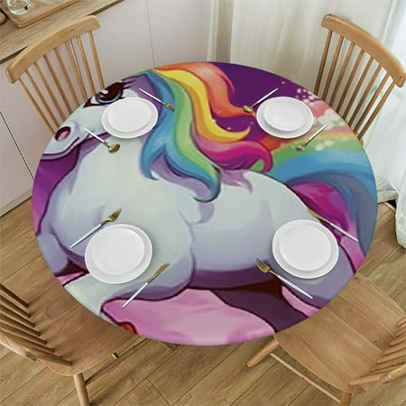 

Tllo0ord Tablecloth Overlay for Round Table Cloth Modern Round Dining Table Covers for Kitchen Picnic Party Fairy Creature Rainbow Fits Tables 46-50