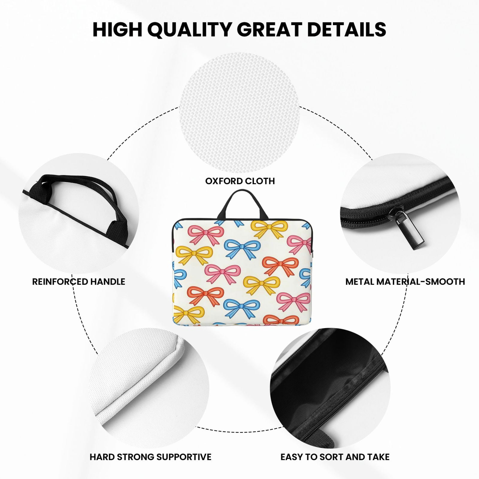 Laptop Sleeve Bag For Women Men 14inch Waterproof Durable Protective Computer Carrying Cover Handle Laptop Case Bag Colorful Bows (3)