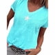 thumbnail image 2 of Camiseta Mujer Cuello En V Manga Corta Top Suelto Estampado Chica Verano Top, Azul Cielo, M tholdsy AP001862-50, 2 of 5