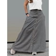 thumbnail image 4 of Women Button Down Maxi Skirts High Waist A-Line Pleated Long Skirts with Pockets Gray S, 4 of 7