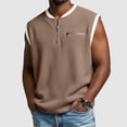 thumbnail image 2 of Jinhomg Men's Waffle T-Shirt Half Zip Sleeveless Tank Tops Color Block Traditional Vintage Shirts Outdoor Fashion Faux Two-Piece Tanks with Zipper Pocket Brown,L, 2 of 7