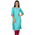 thumbnail image 3 of Bimba Womens Kurta Blue Hand-Embroidered Kurti 3/4 Sleeve Beaded Tunic Blouse, 3 of 7
