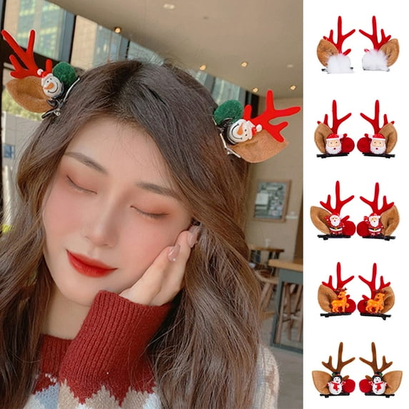 D-GROEE 1 Pair Deer Antlers Hair Barrettes for Women Girls Thick Thin Hair No Slip Reindeer Ears Hair Clip Christmas Hairpin Hair Clips for Women Elk Antler Clip Sven Antlers Hair Pins