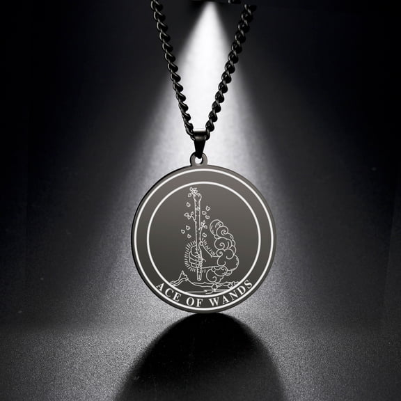 TEAMER Tarot Necklace Suit of Round Pendants Spiritual Jewelry for Witchy Jewelry（ACE OF WANDS）