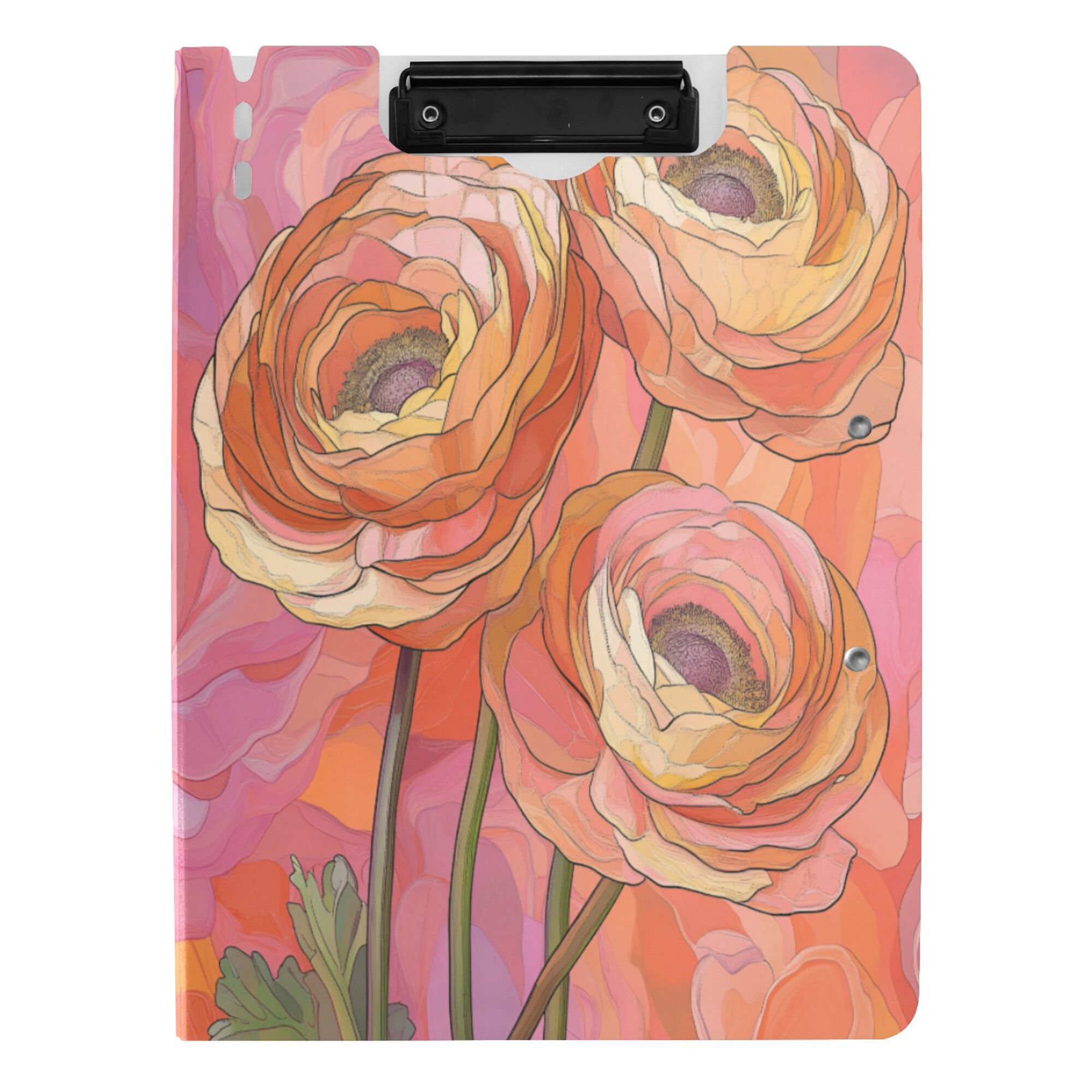 FORMRS A4 Clipboard Folder with Pen Holder Horizontal Foldable School Office Binder, Abstract Pink Flowers