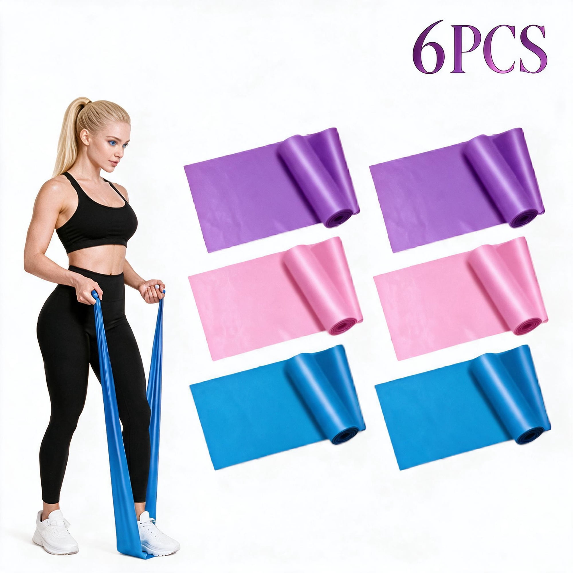 6 PCS Resistance Bands,High Elastic Stretch & Pressure Resistant Exercise Bands for Yoga,Pilates,Workout,Physical Therapy,Strength Training,Women,Men