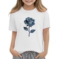 thumbnail image 6 of White Girls T-Shirt Short Sleeve 100% Cotton Floral Rose Print Graphic Tee for Kids Kids,Size 5 T, 6 of 9