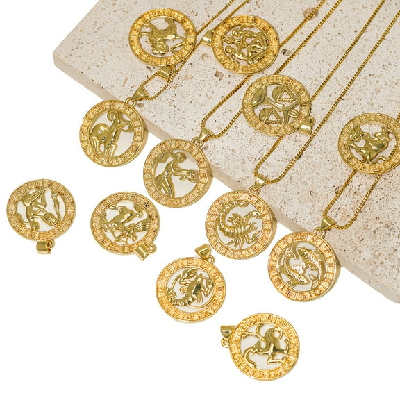 Men and women pendant necklaces, 12 signs of golden Aries, Cancer, Scorpio, Aquarius, Taurus, Leo, Gemini, Virgo, Libra, Sagittarius, Capricorn, Pisces, round pendant simple and exquisite hanging
