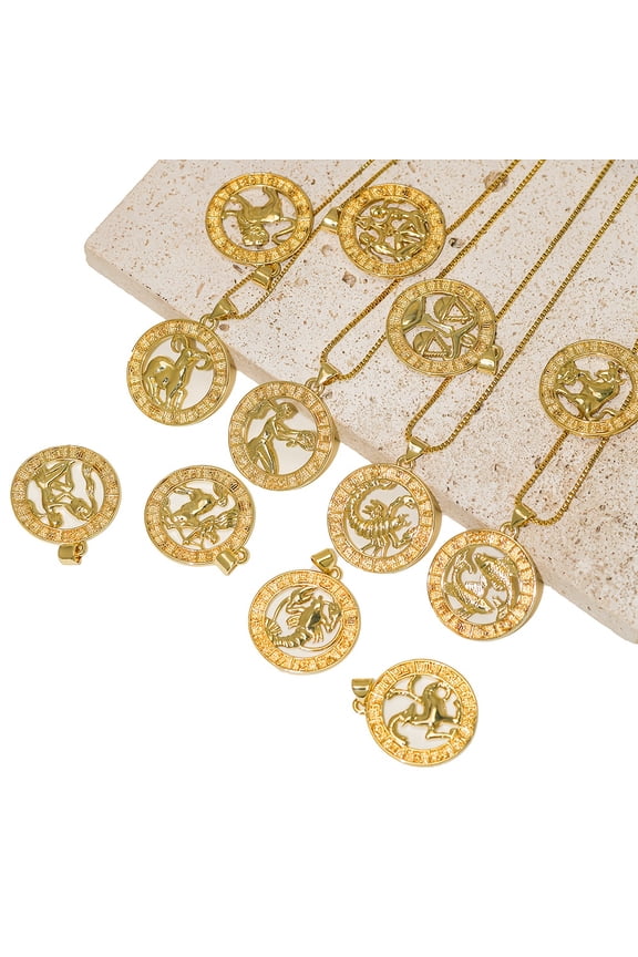 Men and women pendant necklaces, 12 signs of golden Aries, Cancer, Scorpio, Aquarius, Taurus, Leo, Gemini, Virgo, Libra, Sagittarius, Capricorn, Pisces, round pendant simple and exquisite hanging