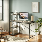 Bestier 47'' Reversible Computer Desk for Home Office Sturdy Workstation with 4-Tier Shelves, Retro Grey Oak-Dark