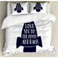 thumbnail image 1 of I Love You to the Moon and Back Duvet Cover Set Queen Size, Happy Space Travel Grunge Style Color Splashes, Decorative 3 Piece Bedding Set with 2 Pillow Shams, Dark Violet Blue White, by Ambesonne, 1 of 3