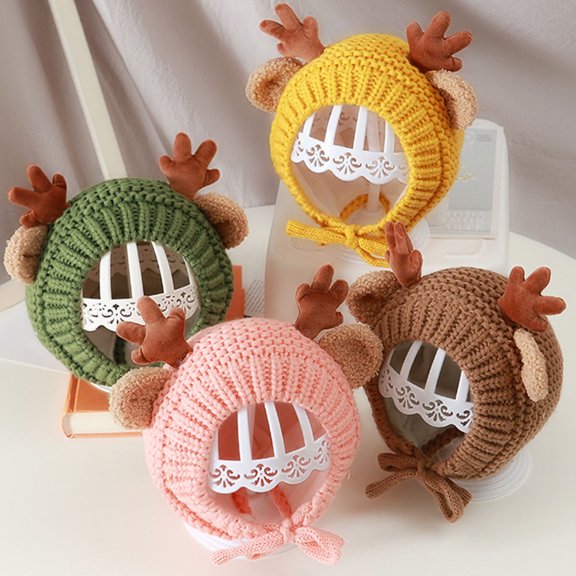 DEEPCRAFF Yellow Knitted Baby Hat, Soft Warm Holiday Beanie for Boys and Girls, 1 Piece