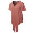 thumbnail image 3 of A2Y Women's Loose Fit Short Sleeve Button Down Front Tie Top Ash Rose 1XL, 3 of 7