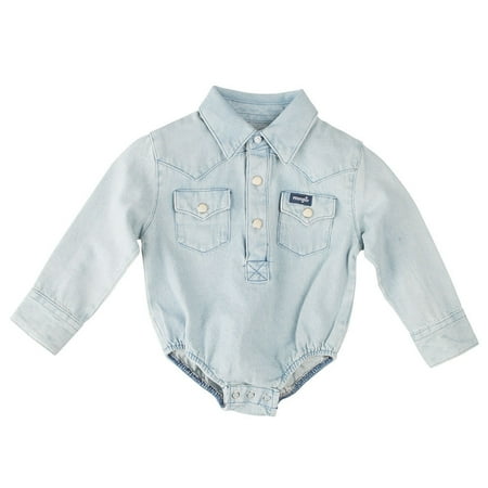 

Wrangler Boys PQ1371D L/S Denim Stonewashed Onesie 3 - 6 Months Blue