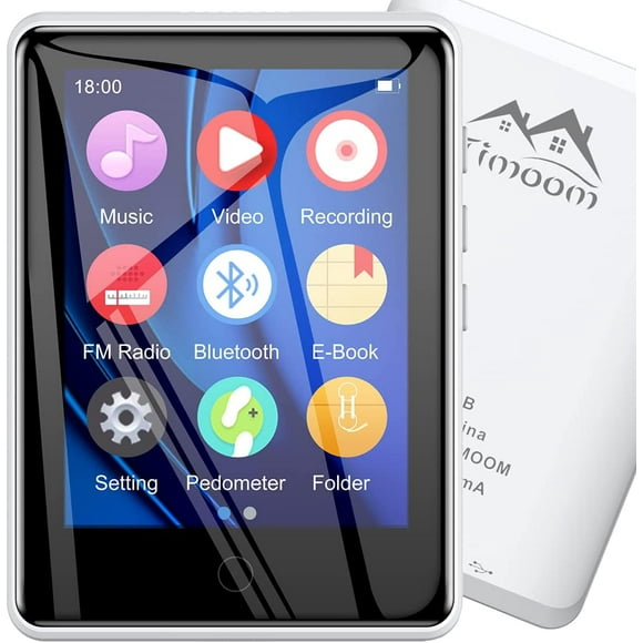 MP3 Player 32GB with BT 5.0 Supports TF up to 128GB,Timoom M6 MP3 HIFI Lossless Sound Music Player with 2.8 inch Full Touch Screen Built-in Speaker Support FM radio/Voice recorder E-Book Headphones
