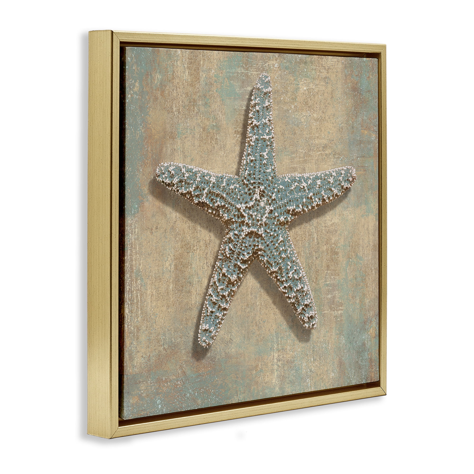 Stupell Industries Starfish Beach Objects Design Nature Painting Gold Floater Framed Canvas Art Print Wall Art, 18 x 18