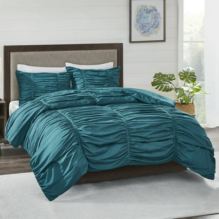 Better Homes And Gardens Jaden Ruched Dark Teal 3 Piece Comforter