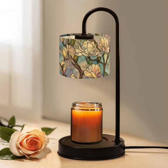 Candle Warmer Lamp with Timer Dimmer Soft Pastel Magnolia Blossoms Delicate Watercolor Style Candle Lamp Warmer for Jar Candle with 4 Bulbs Gifts for Women House Warming Gifts