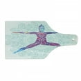 thumbnail image 1 of Colorful Cutting Board, Girl on Yoga Warrior Pose with Lotus Flower Petal Lines and Shapes Boho Art Print, Tempered Glass Cutting and Serving Board, Wine Bottle Shape, Purple Blue, by Ambesonne, 1 of 1