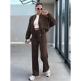 thumbnail image 4 of Lounge Sets for Women Sweatsuit 2 Piece Outfits Sweatshirt Wide Leg Sweatpant Tracksuit Matching Set Coffee M, 4 of 8
