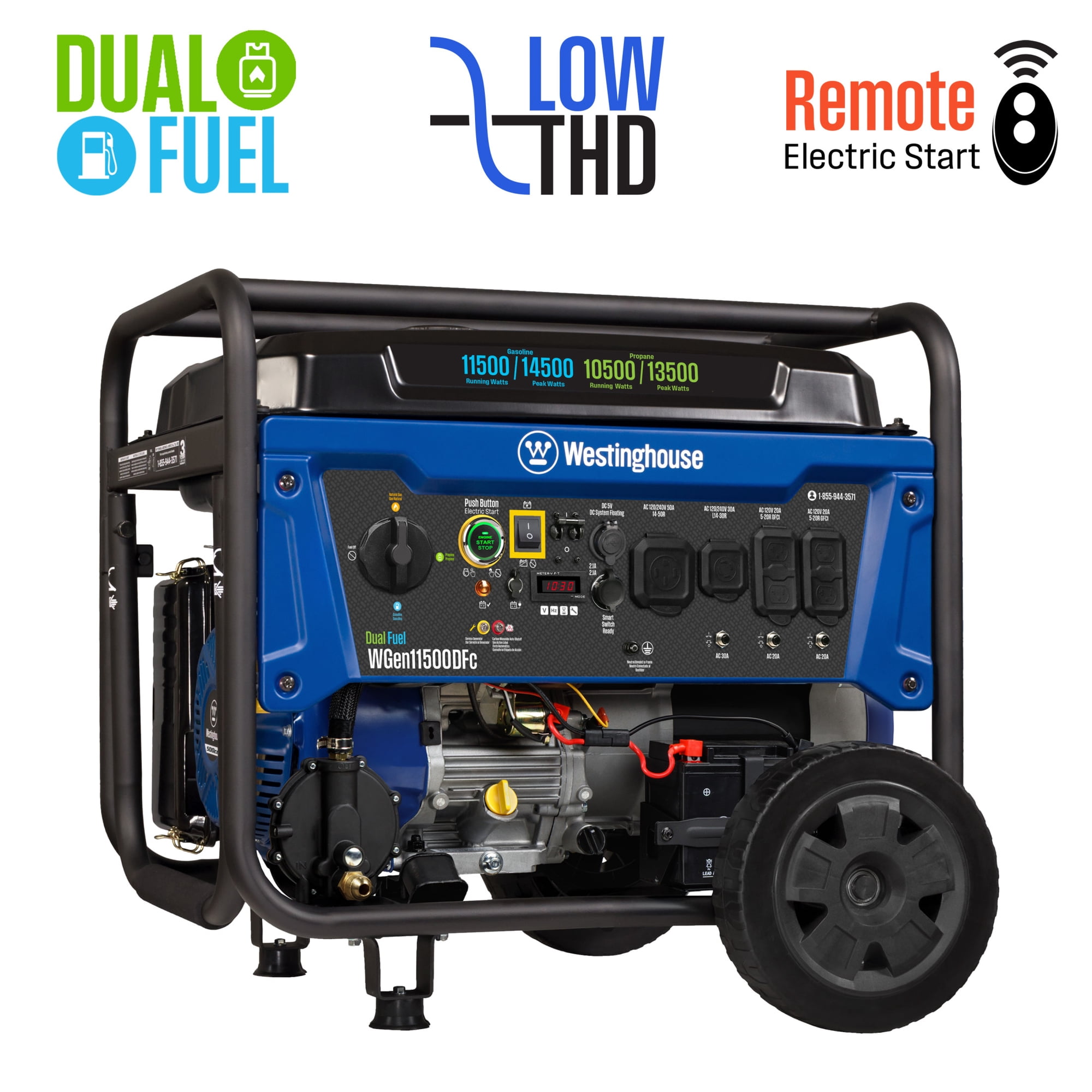 Westinghouse 14,500 Watt Dual Fuel Portable Generator, Home Backup, CO Sensor