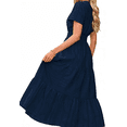 thumbnail image 5 of Womens Summer 2026 Casual Midi Maxi Dresses Lightweight Short Sleeve V Neck Elastic Waist Boho Beach Dress, 5 of 6