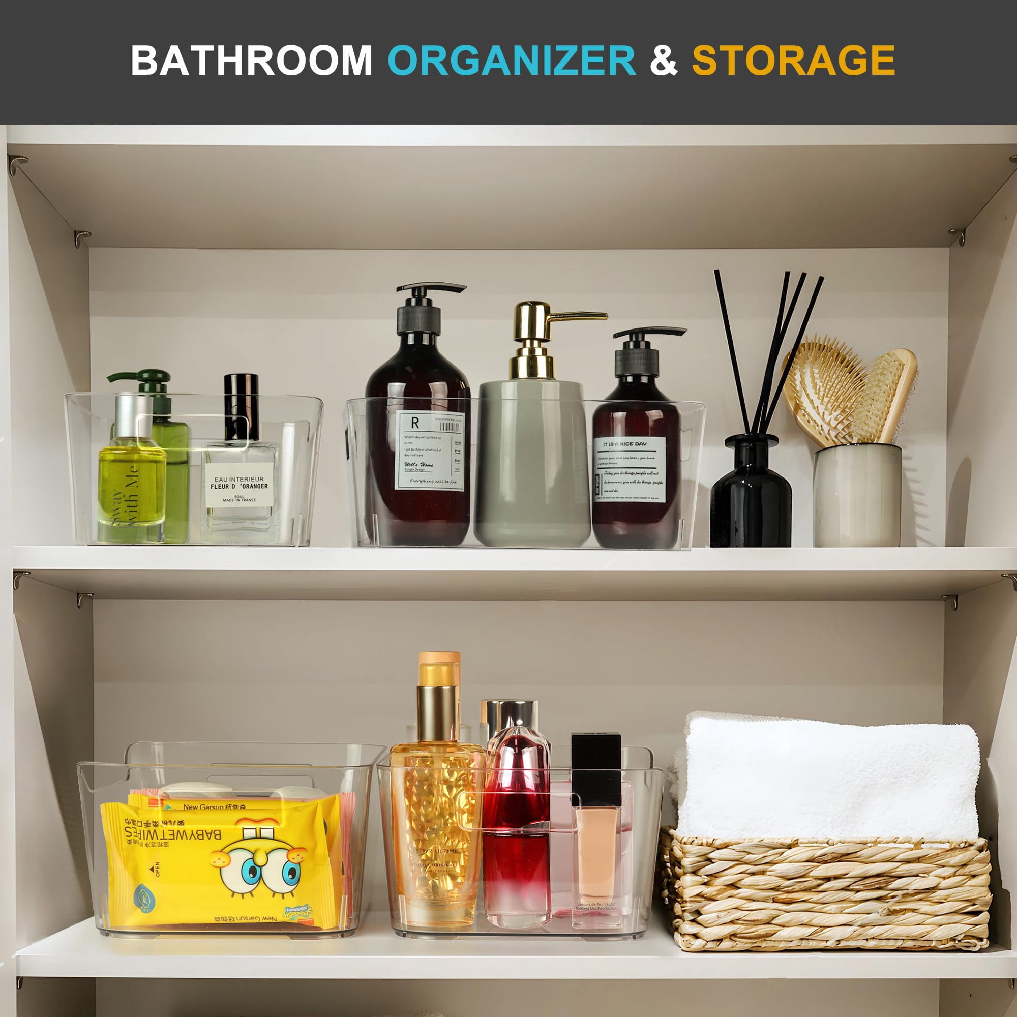 12 Pack Clear Plastic Storage Bins Pantry Organizers Multi-Use Kitchen Office Fridge Cabinet Shelf Organization Containers