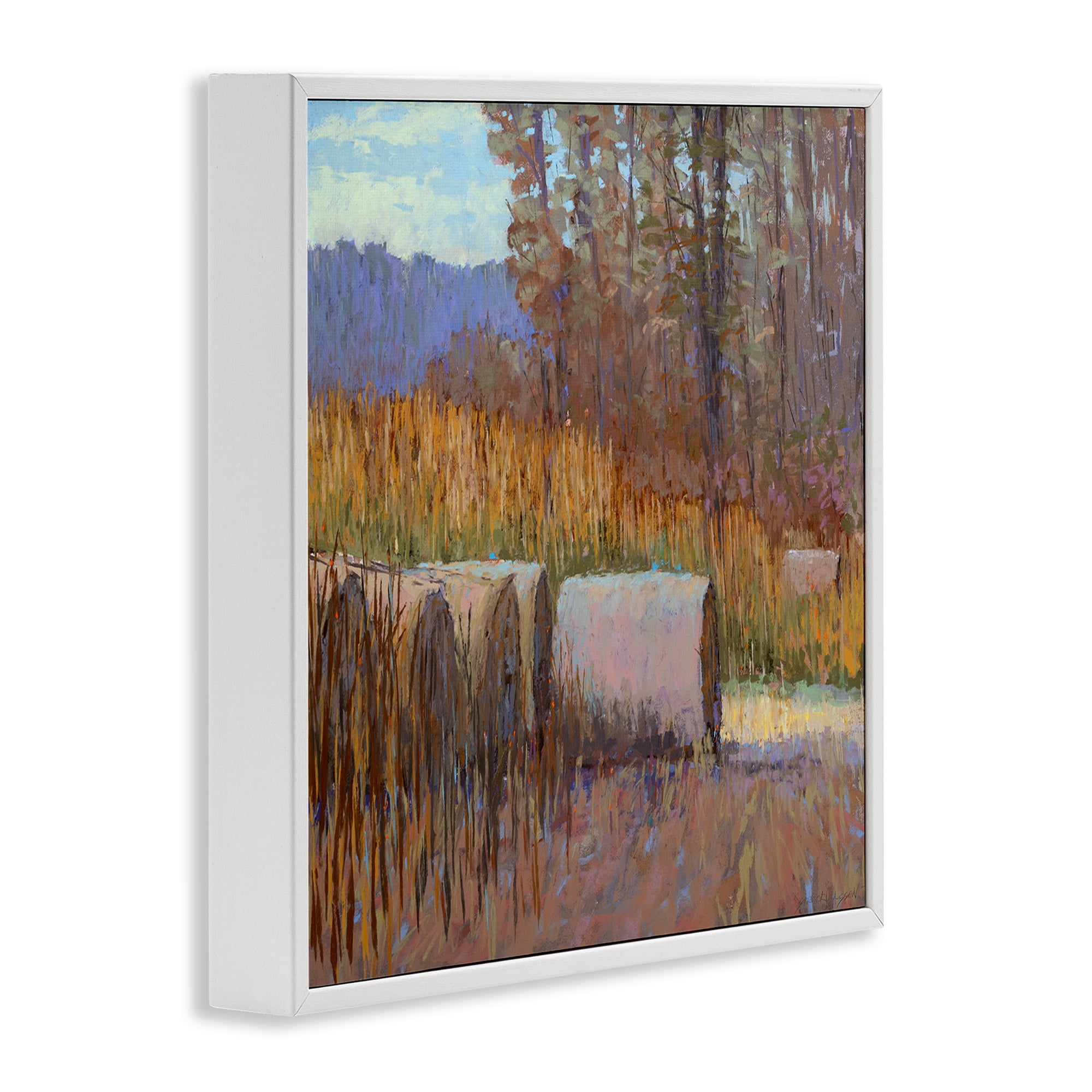 Stupell Industries Country Hay Bales Landscape Painting White Framed Art Print Wall Art, 24 x 24