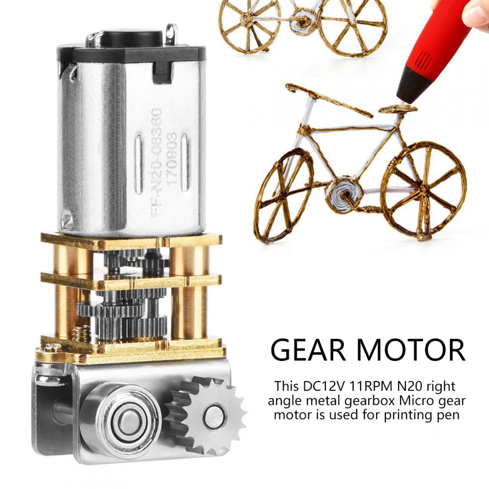 12V 11RPM N20 Right Angle Metal Gearbox Micro Gear Motor for 3D Printing Pen MS 