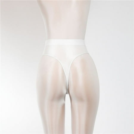 

Sheer See Through Gloss Satin Ultra-thin Sexy Women Panties Dance Wear G-string High Waist WHITE L