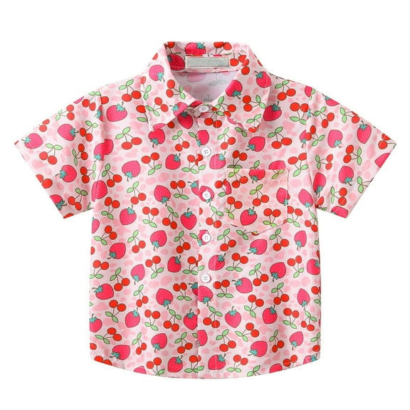 ATOGUTA Boys Tshirts Short Sleeve Button Down Shirt Summer Beach Shirts for Kids Pink, Sizes 6M-6T
