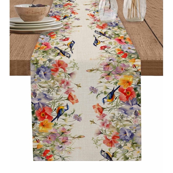 Hokiten Table Runners 60 Inches Long Dress Scarves, Vintage Flowers Farmhouse Kitchen/Dining Table Runner, Small Coffee Tablerunners, Spring Floral Botanical Rustic Pastoral 13x60 Inch
