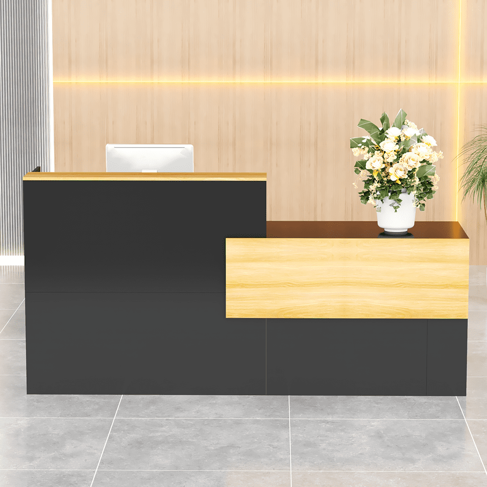 QUNTTINA Reception Desk with Counter, Modern Front Desk Reception Room Table, 85.8 inch Retail Counter for Lobby, Beauty Salon, Home Office Desk, Black