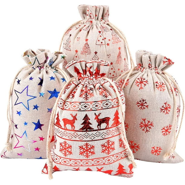 Paquete de 20 bolsas de regalo de tamaño grande de algodón con cordón de lino de 13x18 cm, bolsa de Navidad, bolsa de joyería transpirable, bolsa de yute de almacenamiento con cordón para