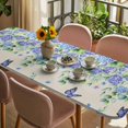 thumbnail image 3 of Purple Hydrangea Table Cloths for 8 Foot Rectangle Tables, Spring Eucalyptus Butterfly Rustic Burlap Patio Waterproof Elastic Fitted Tablecloths, Washable Rectangular Table Cover for Camping, 3 of 8