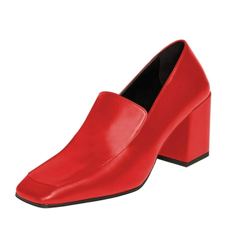 YDN Women Classic Chunky Block Mid Heel Pumps Square Closed Toe Loafers Slip On Daily Walking Dressy Ladies Shoes Size 7 Red