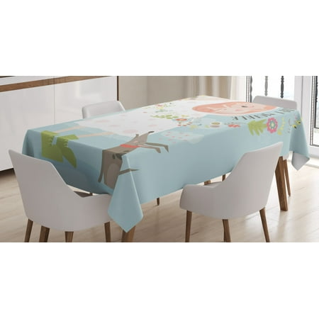 

Baby Shower Tablecloth Happy Mother Quote with Pregnant Woman and Heart Shaped Flowers Pattern Cartoon Rectangular Table Cover for Dining Room Kitchen 52 X 70 Inches Multicolor by Ambesonne