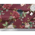 thumbnail image 2 of Soimoi Red Moss Georgette Fabric Leaves & Peony Floral Print Fabric by the Yard 42 Inch Wide, 2 of 3