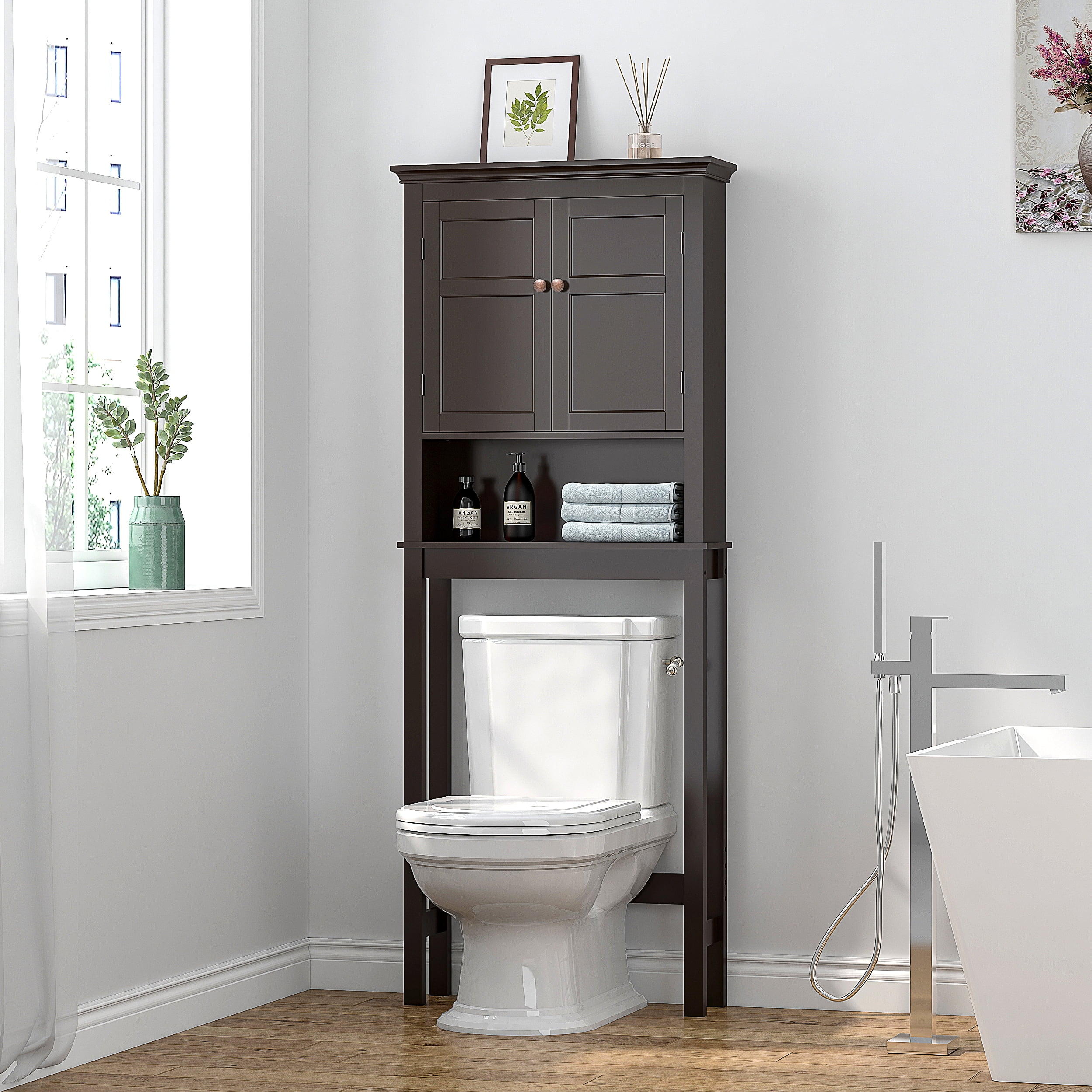 UTEX Bathroom Storage Over The Toilet, Bathroom Cabinet Organizer with Adjustable Shelves, Bathroom Space Saver for Bathroom, Espresso