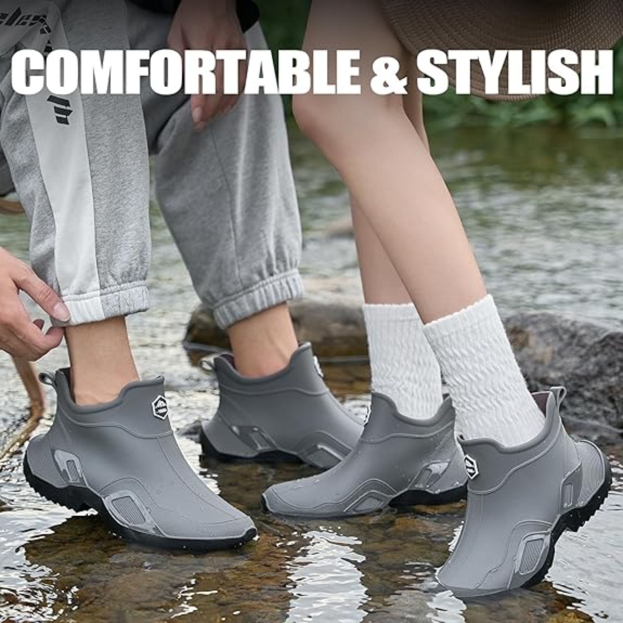 CHICVOMEY Women's Waterproof Rain Boots Anti-Slip Ankle Boots for Gardening Fishing Farming Boating Outdoor Work Traction Sole Short Rain Boots for Women & Men