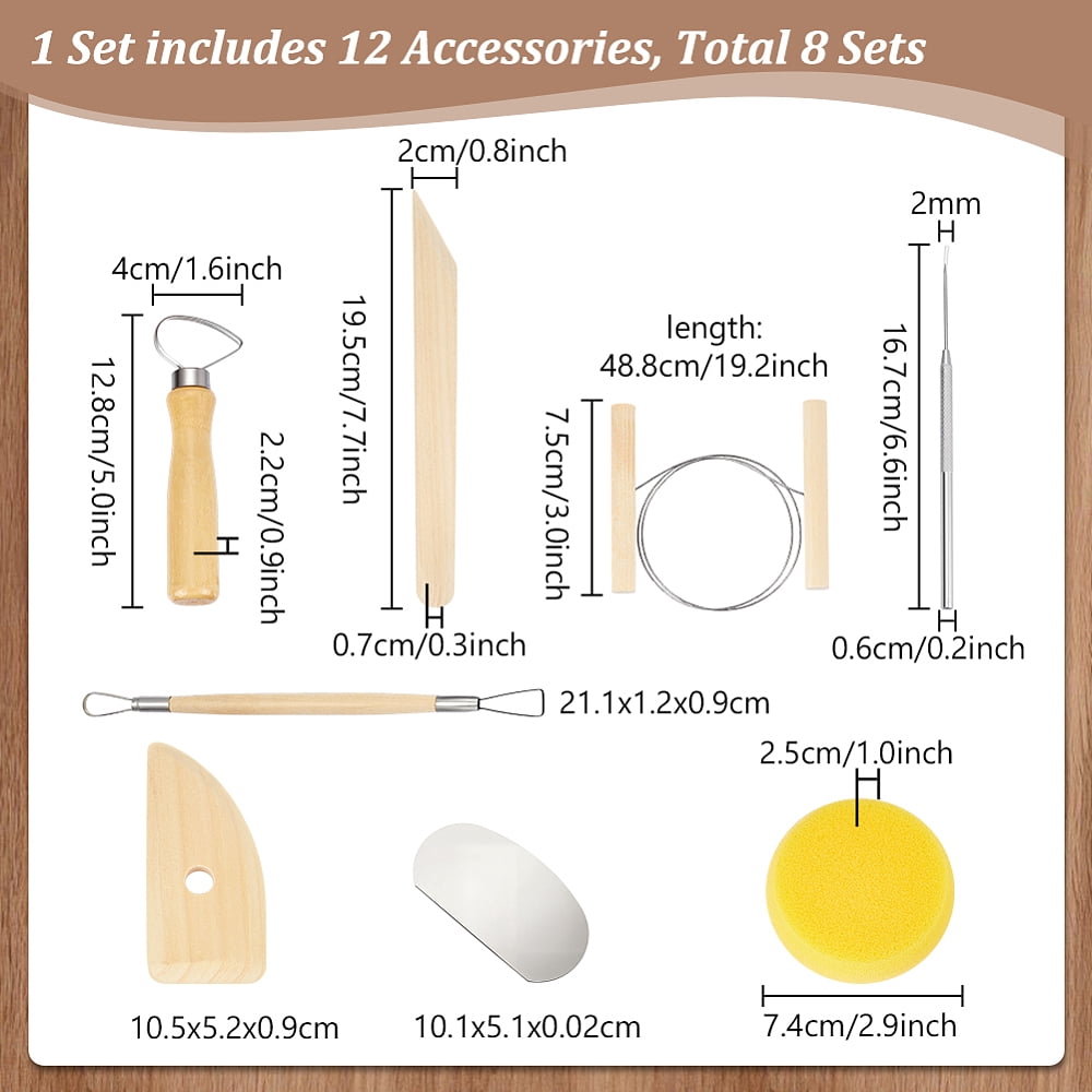 96pcs Pottery Tool Kit Sculpting Clay Tool Ceramics Tools Clay Cutting Modeling Trimming Wooden Handles Carving Kit DIY