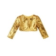 thumbnail image 3 of Lejafay Girls Shiny Sequins Bolero Jacket Shrug Cape One Button Closure Cardigan Flower Dress Cover Gold 130, 3 of 7