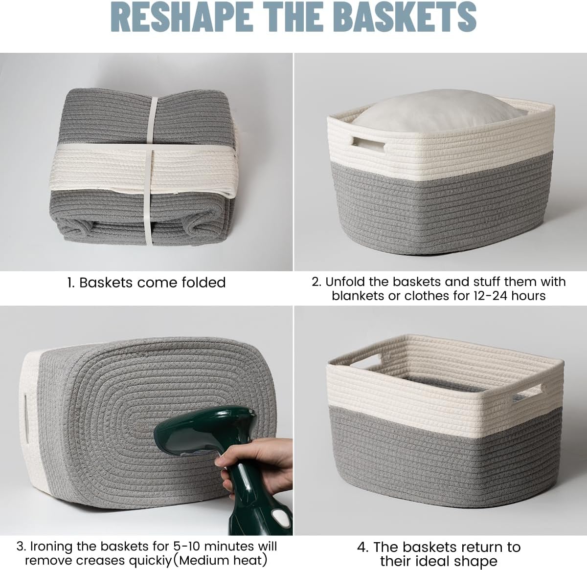 Storage racks and baskets for toys, books, clothes, wardrobes, nurseries, and bathrooms – cotton rope storage racks and baskets.