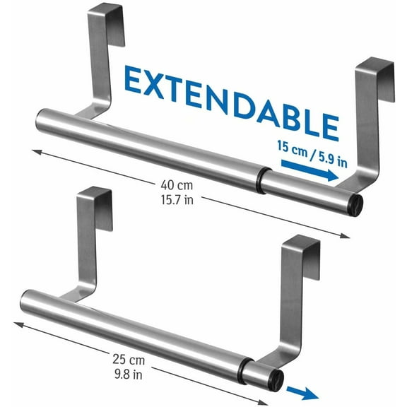 2 Packs Stainless Steel (SUS304)Kitchen Over Cabinet Towel Rack with One Towel Bar Hanger, Towel Holder on Inside or Outside of Doors, Storage and Organization for Hand Towels, Dish Towels, Tea Towels